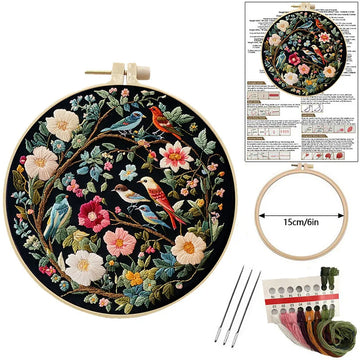 Flower and Bird Embroidery Starter Kit for Beginners